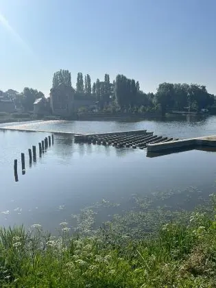 installation d'un passe à poisson dans un étang avec ralentisseur